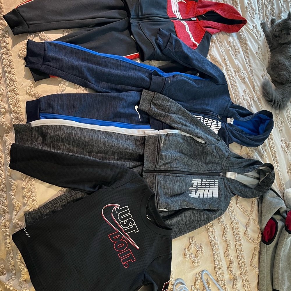 Nike Kids' Hoodie and Jogger Collection in Red, Blue, and Gray